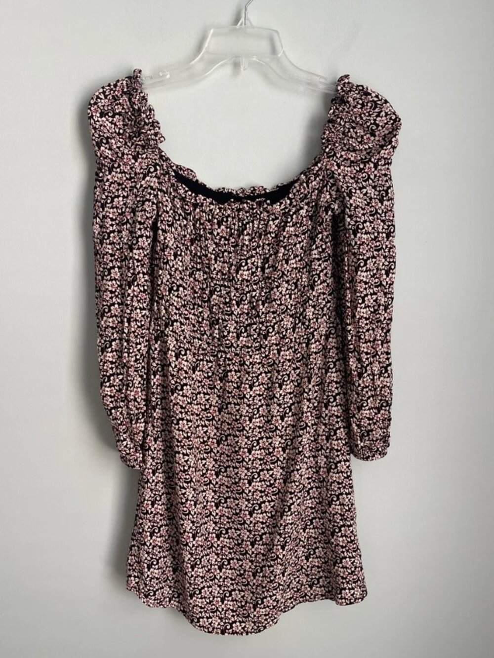 Maje 1 Ranael Printed Crepe Mini Dress Square Neck Boho Peasant